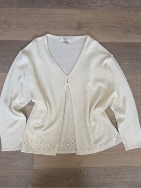 Jenny Cream Knit Pointelle Cardigan Sweater 1X